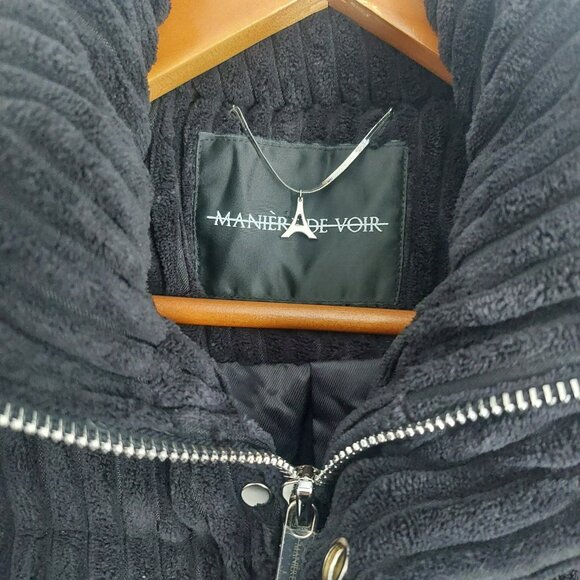 Manière De Voir Velvet Cropped Puffer Jacket Size 2 Black Luxe Parisian Chic EUC - Picture 11 of 13